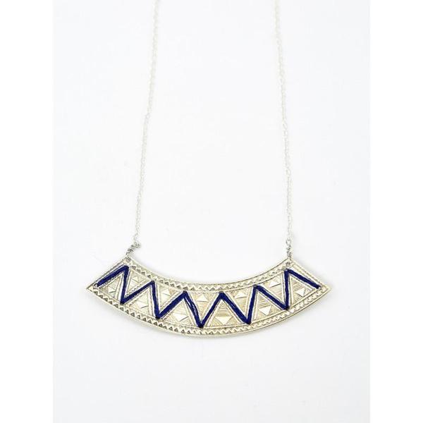 Ombre Claire Embroidered Necklace Silver blue yarn Ombre Claire Embroidered Necklace Silver blue yarn