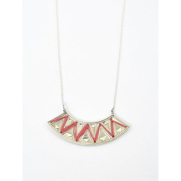 Ombre Claire Embroidered Necklace Silver red yarn Ombre Claire Embroidered Necklace Silver red yarn