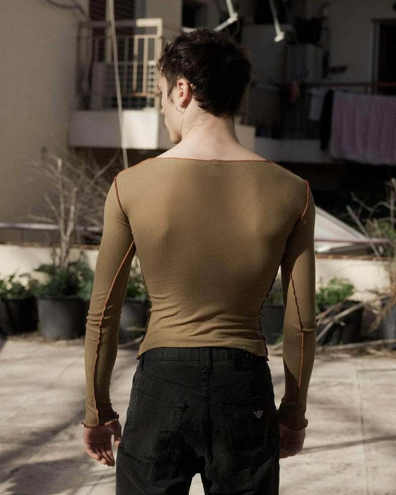 Baserange Vein Fine Organic Cotton Rib Long Sleeve Tee