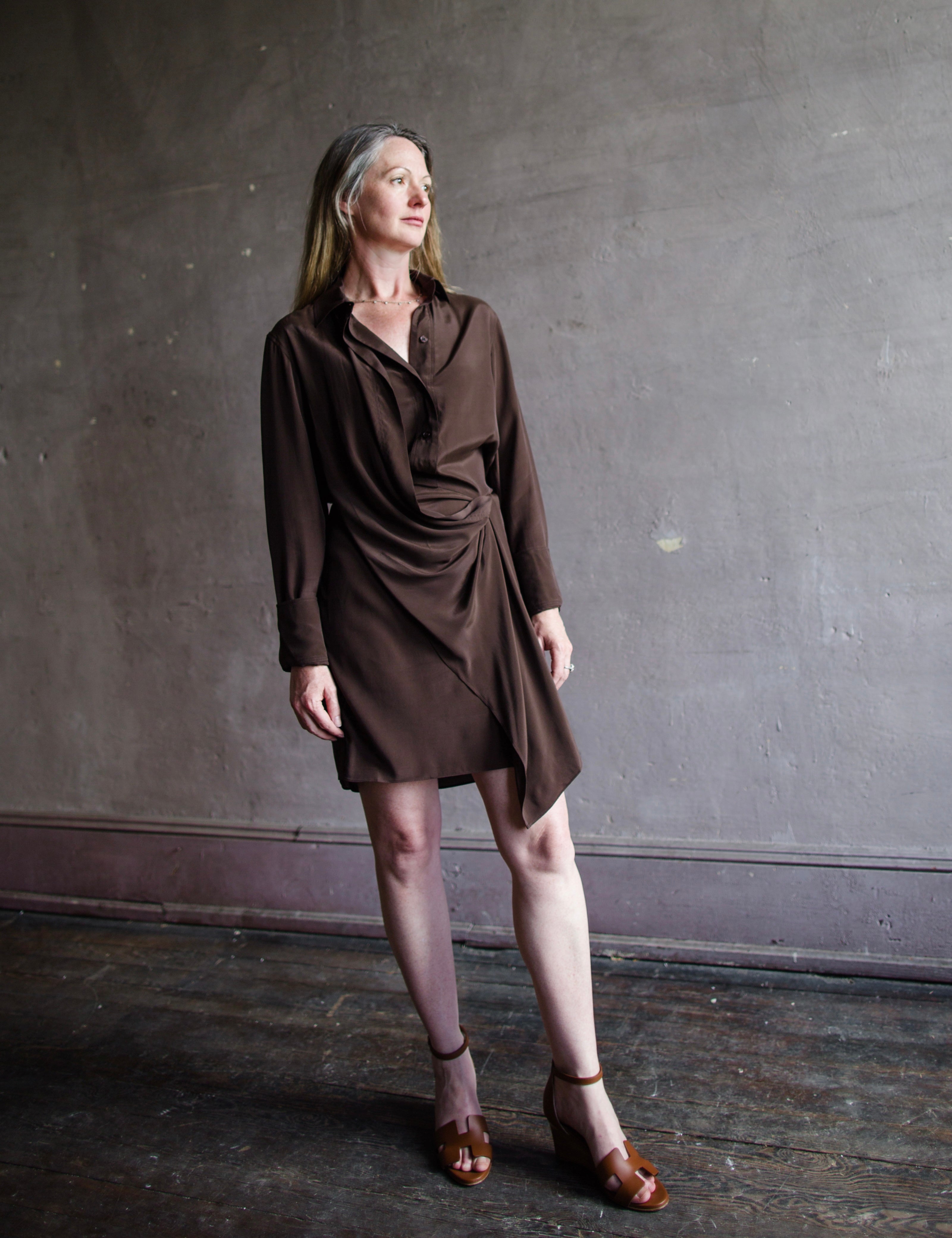 Vanessa Bruno Demi Long Sleeve Wrap Dress - Cafe | Garmentory