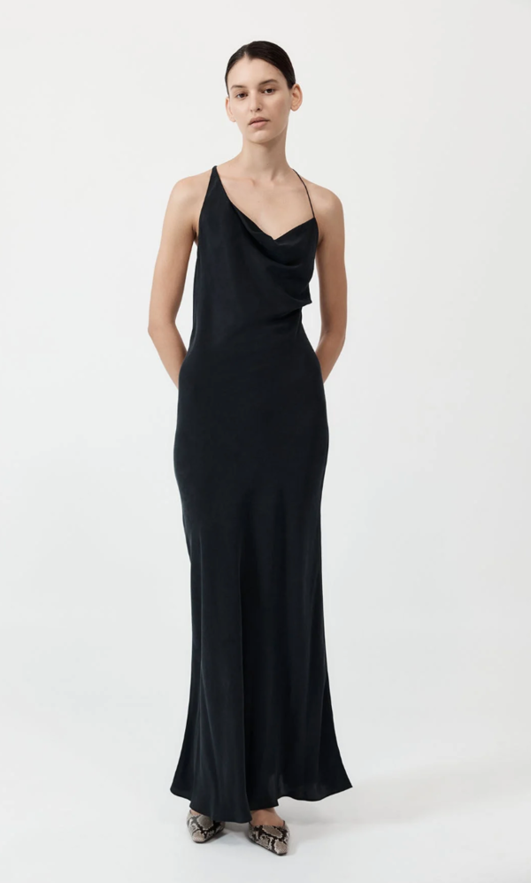 St. Agni Asymm Drape Maxi Dress - Black
