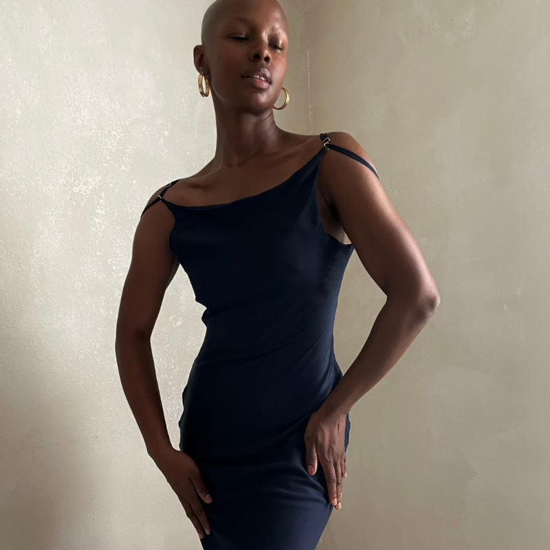 Ceres Monae Cowl Slip Dress - Navy Blue