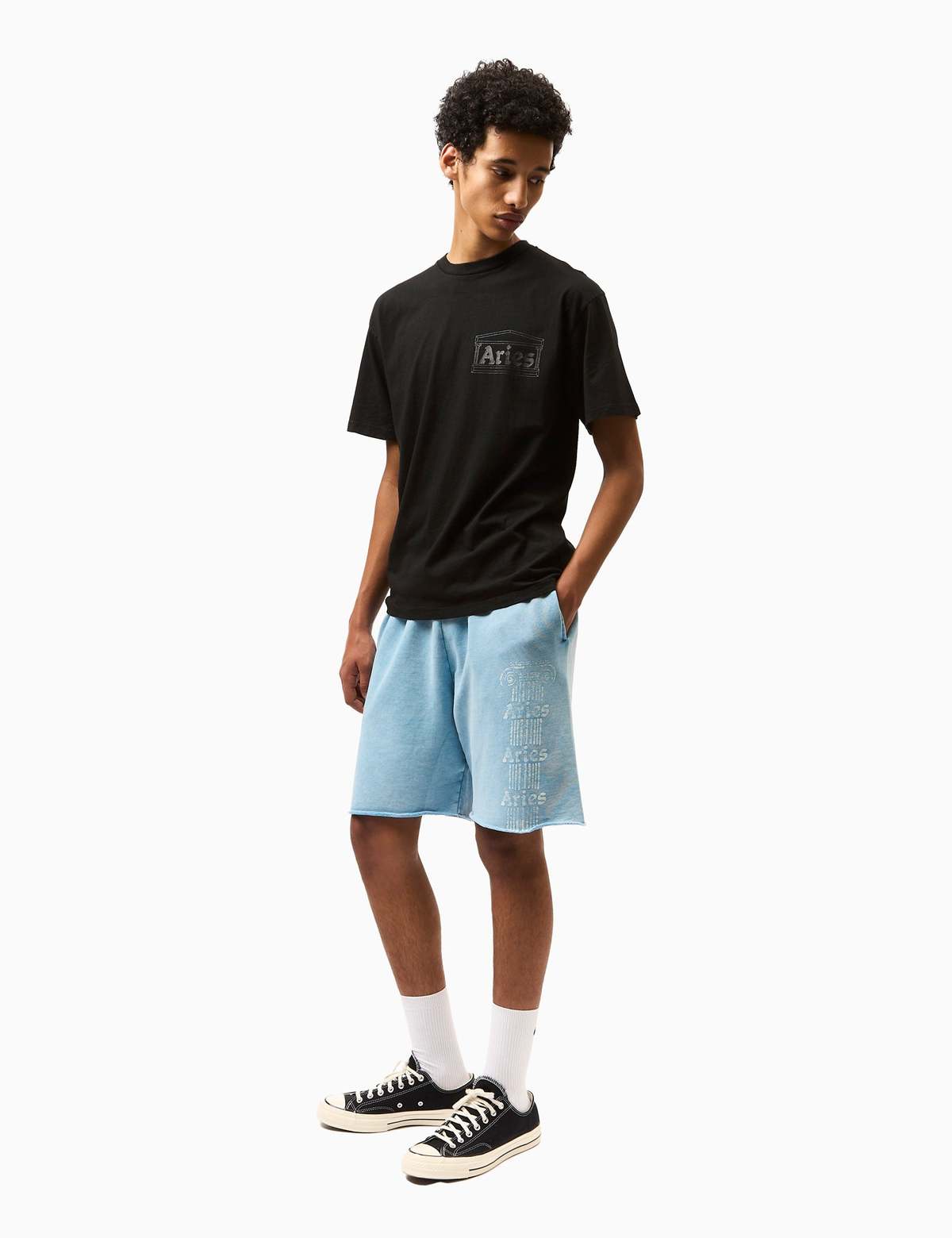 Aries Arise Aged Ancient Column Sweat Shorts - Pale Blue | Garmentory