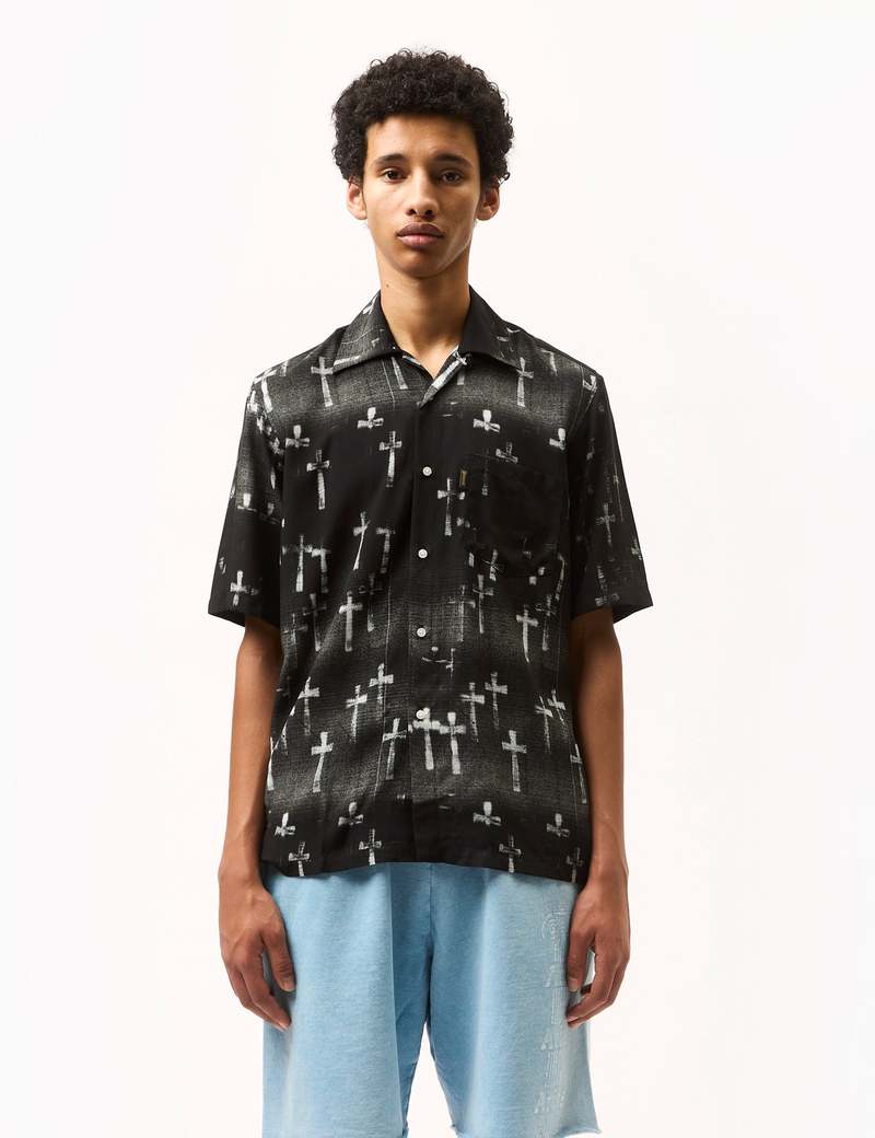 Aries Arise Graveyard Hawaiian Short Sleeve Shirt - Black