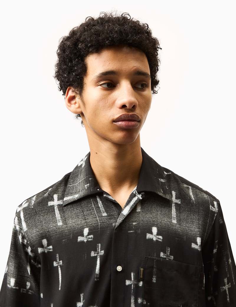 Aries Arise Graveyard Hawaiian Short Sleeve Shirt - Black