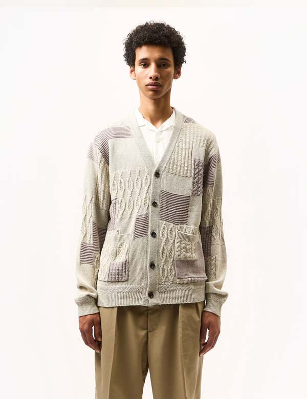 Beams Plus Patchwork Jacquard Cardigan - Grey | Garmentory