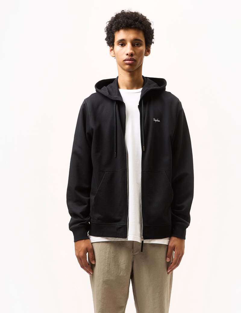 Rapha Cotton Zip Hoodie - Black/Grey | Garmentory