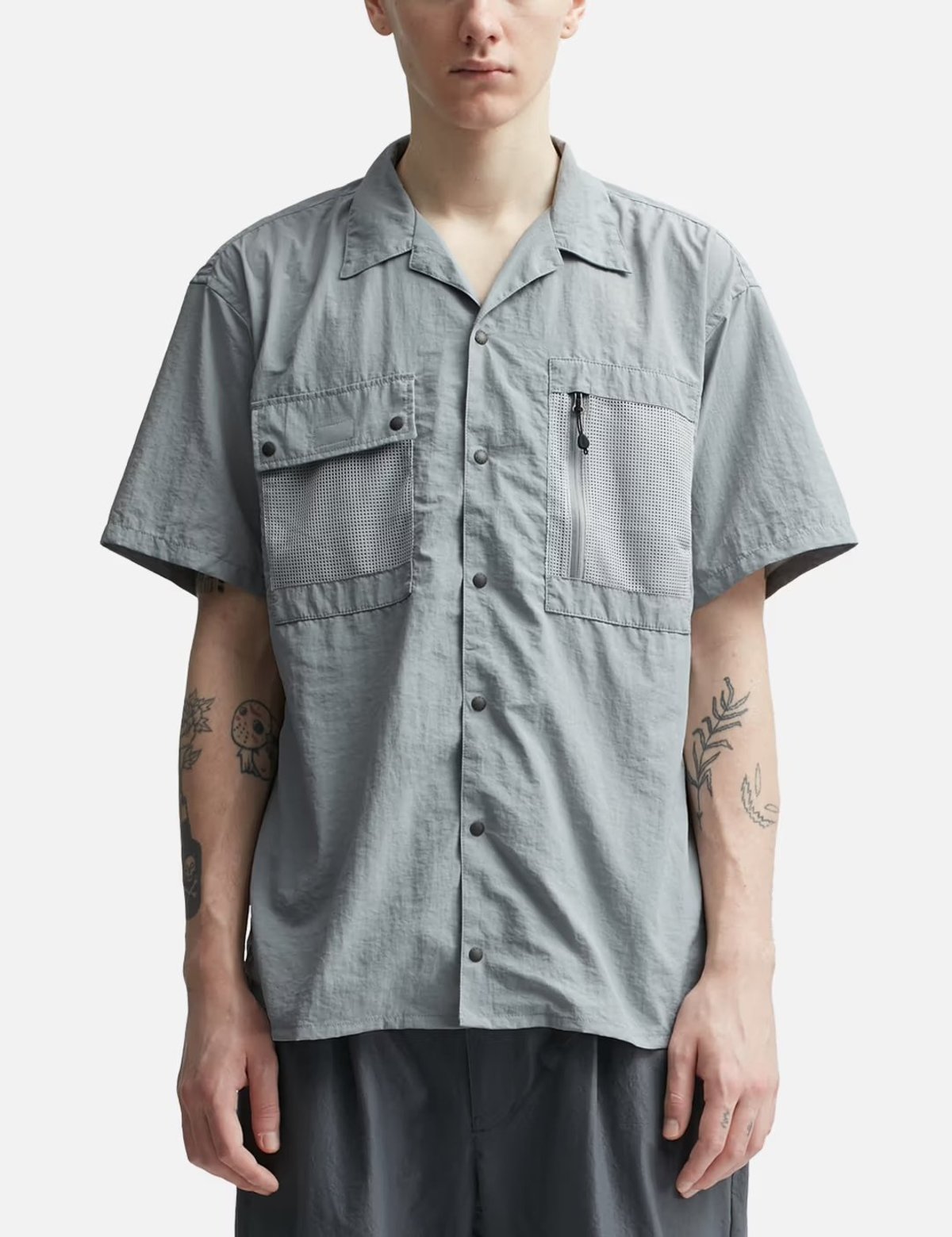 Nanga Nylon Tusser Open Collar Shirt - Grey | Garmentory