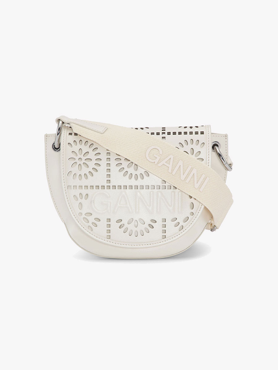 Ganni Banner Perforated Saddle Bag | Garmentory