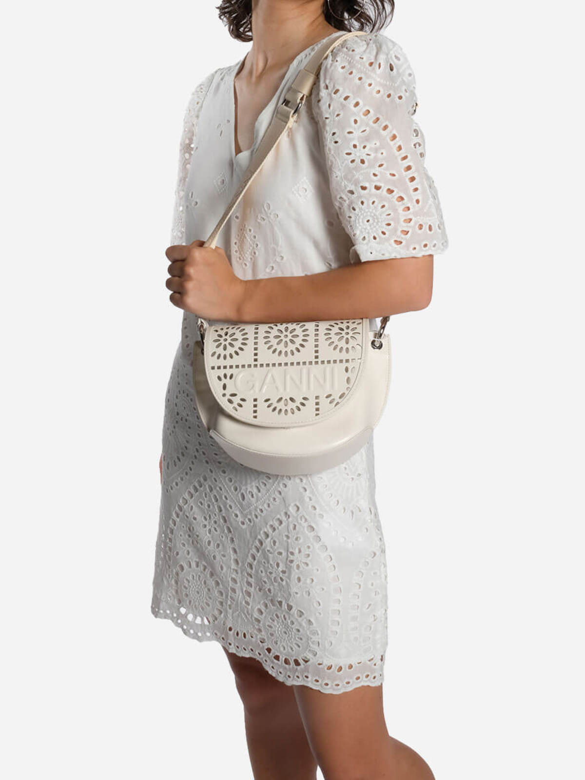 Ganni Banner Perforated Saddle Bag | Garmentory