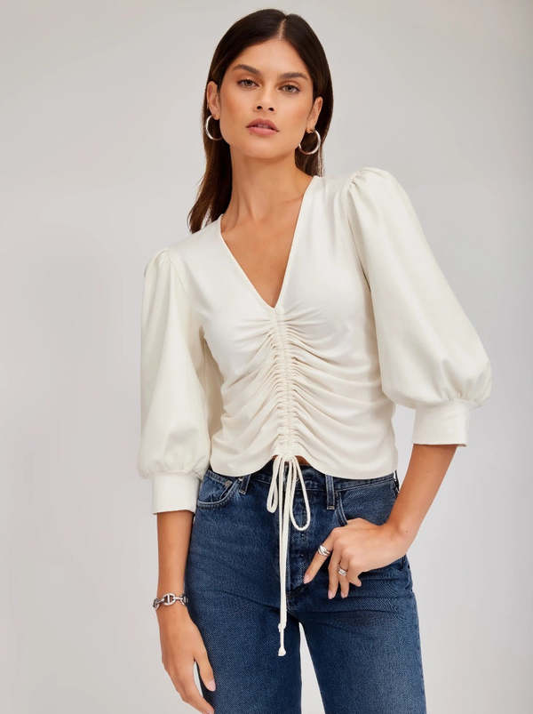 Fifteen Twenty Contrast Drawstring Top - Cream Fifteen Twenty Contrast Drawstring Top - Cream