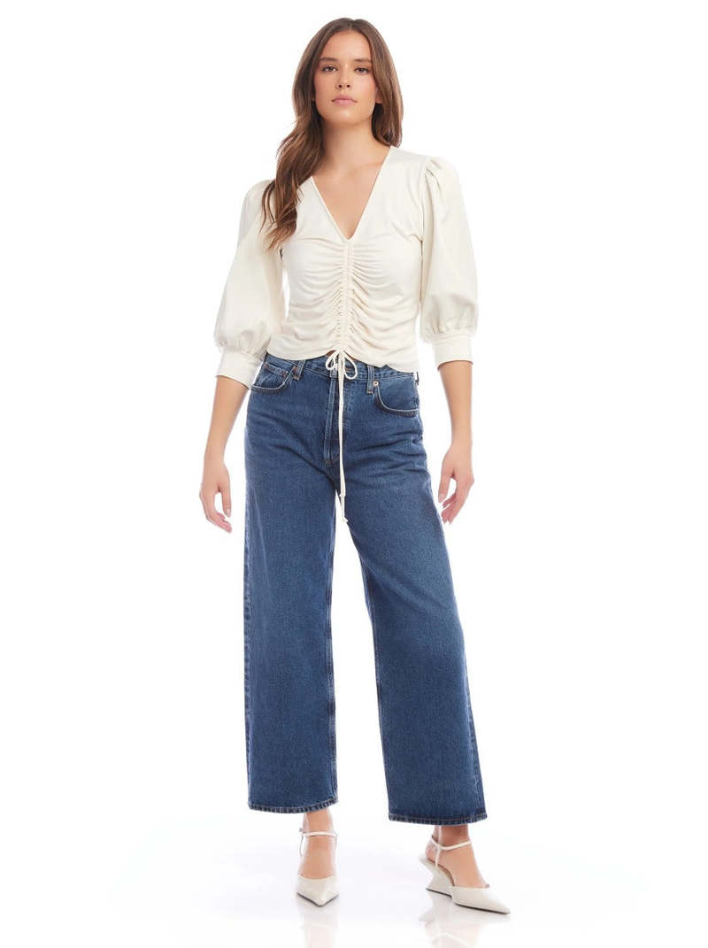 Fifteen Twenty Contrast Drawstring Top - Cream Fifteen Twenty Contrast Drawstring Top - Cream