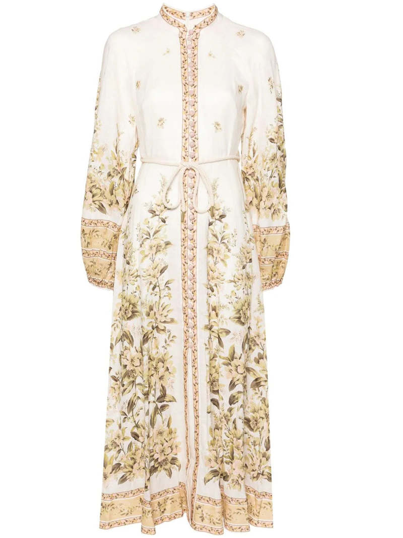 Zimmermann Golden Buttoned Midi Dress - Sage Toile Floral