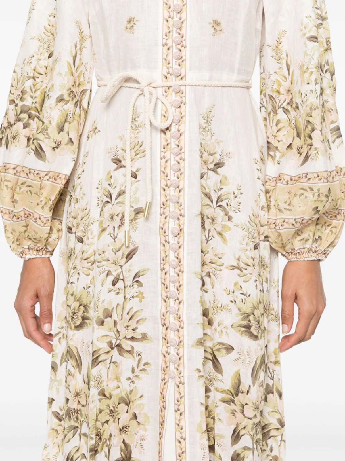 Zimmermann Golden Buttoned Midi Dress - Sage Toile Floral Zimmermann Golden Buttoned Midi Dress - Sage Toile Floral
