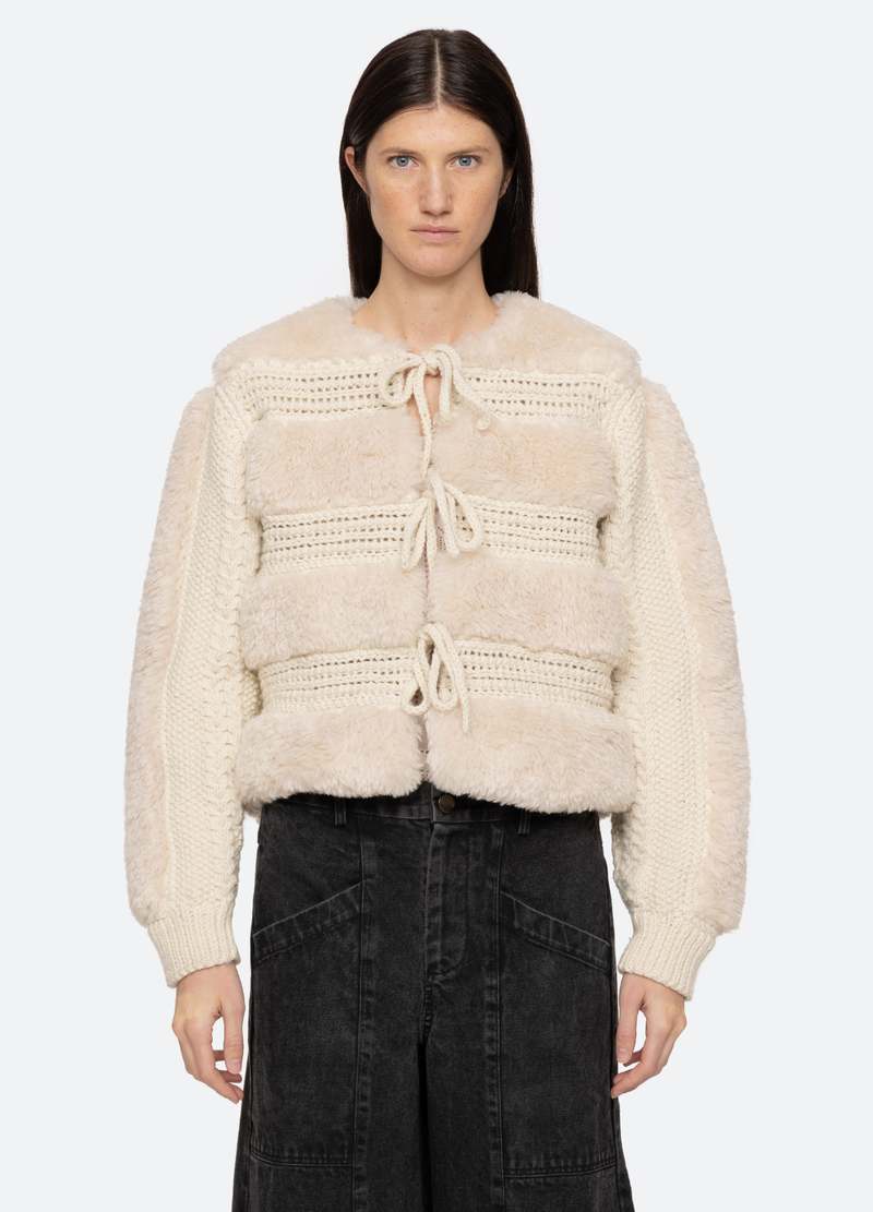 （US発）Sea NEW YORK ジゼル フェイクファー コンボ ジャケット Sea Gisele Faux Fur Applique Jacket | Shopbop
