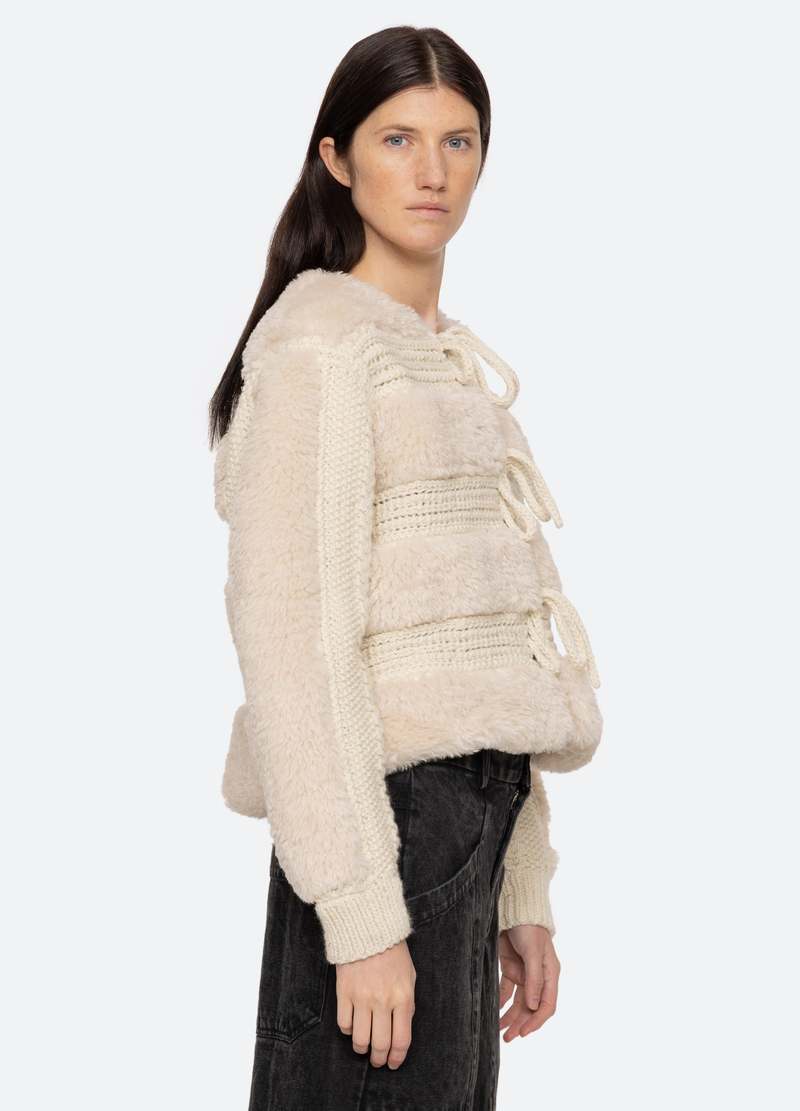 （US発）Sea NEW YORK ジゼル フェイクファー コンボ ジャケット Sea Gisele Faux Fur Applique Jacket | Shopbop