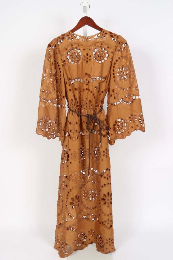 Pop Embroidered Midi Dress - Tan | Garmentory