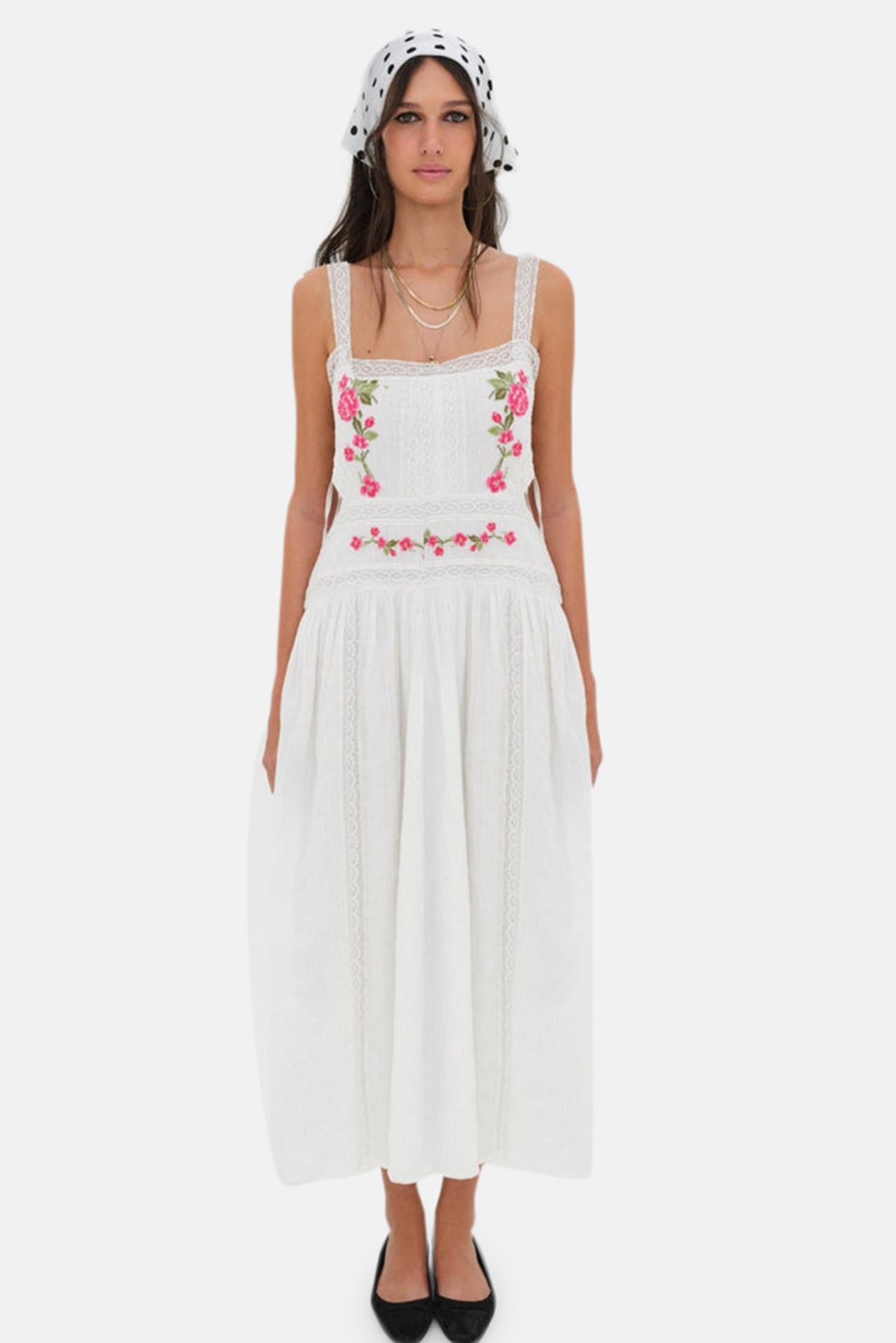 for Love & Lemons - Jolene Embroidered Midi Dress, Women's Dress, White, M, Women's Apparel, Women's Clothing