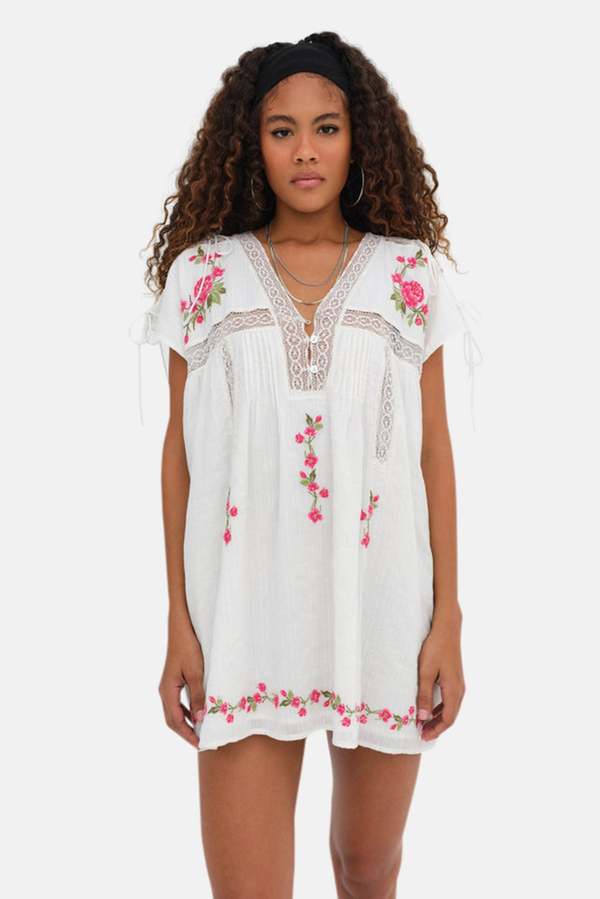 sachin and babi light blue dress Adalira White Mini Dress: Embroidered Fit & Flare by Raas
