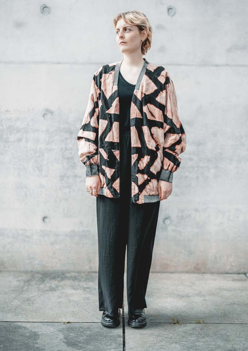 Berenik HANDPAINTED VINTAGE PILOT V NECK LINEN JACKET - black painted