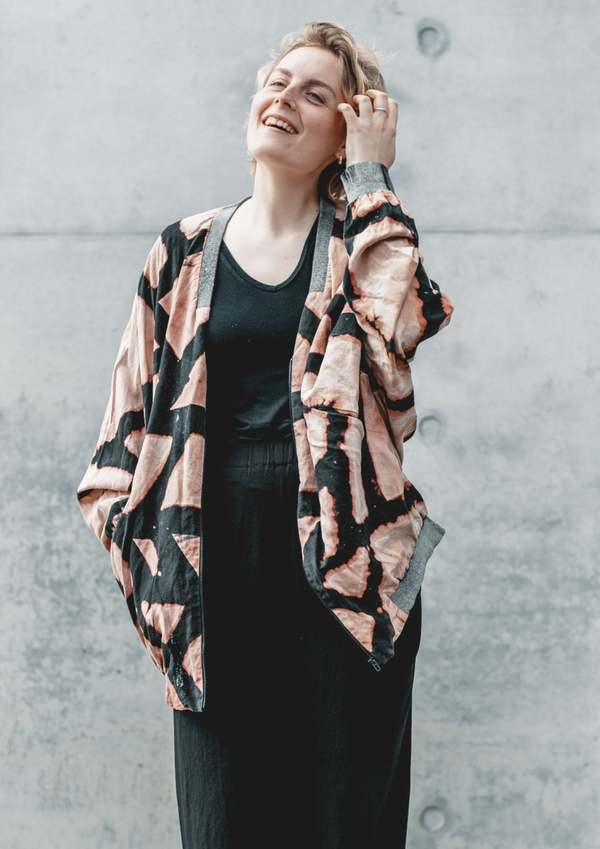 Berenik HANDPAINTED VINTAGE PILOT V NECK LINEN JACKET - black painted