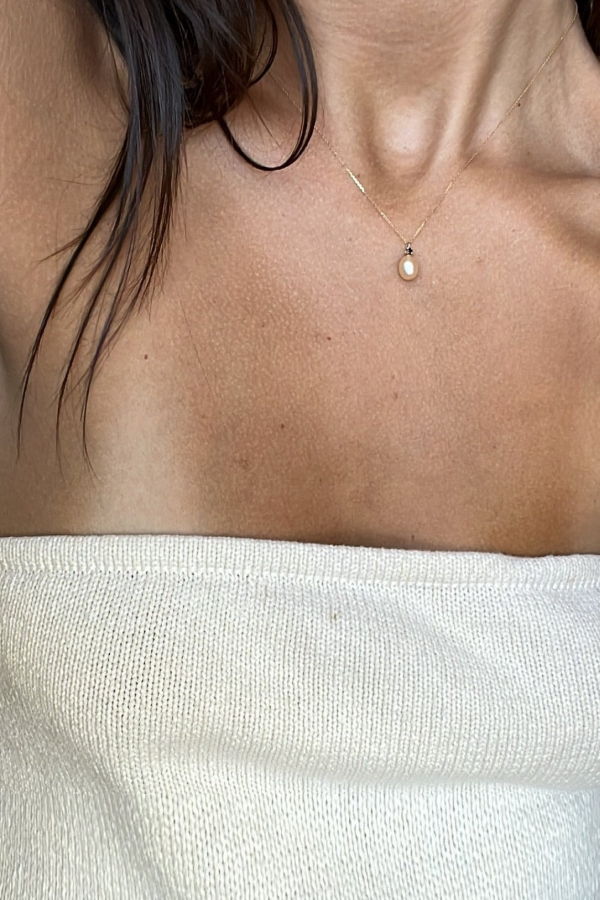 Concrete Collective NYC Diamond and Pearl Necklace - Black/Blush