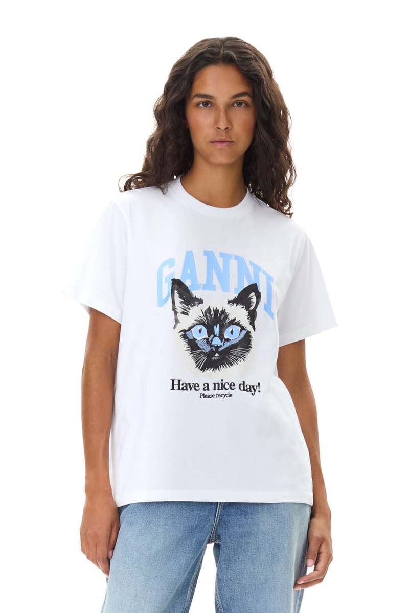 ★Ganni★ Basic Jersey Cat Relaxed Fit Short Sleeve T-Shirt Ganni Basic Jersey Cat Relaxed T-Shirt | Neiman Marcus
