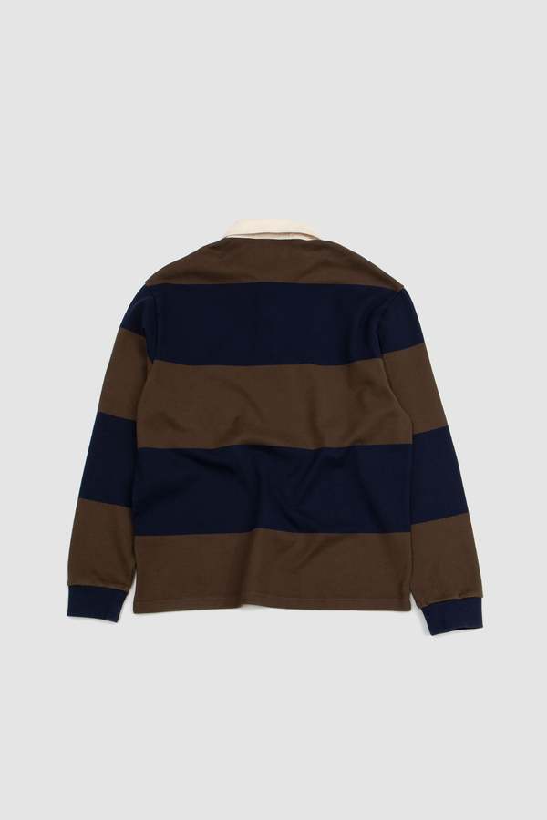 Another Rugby Polo 1.0 - Navy/Brown Stripe | Garmentory
