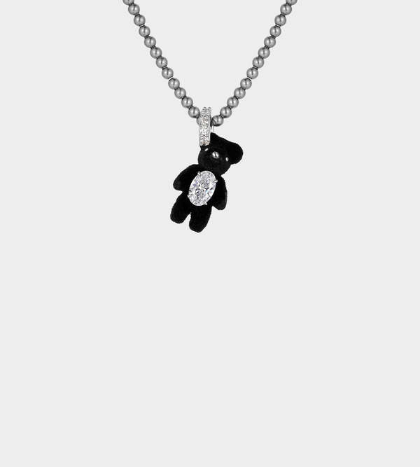 YVMIN Mini Flocked Bear Necklace - Black