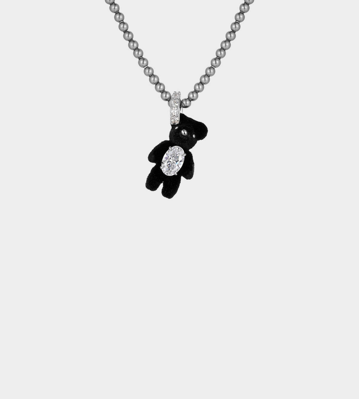 YVMIN Mini Flocked Bear Necklace - Black - Image 1 of 3