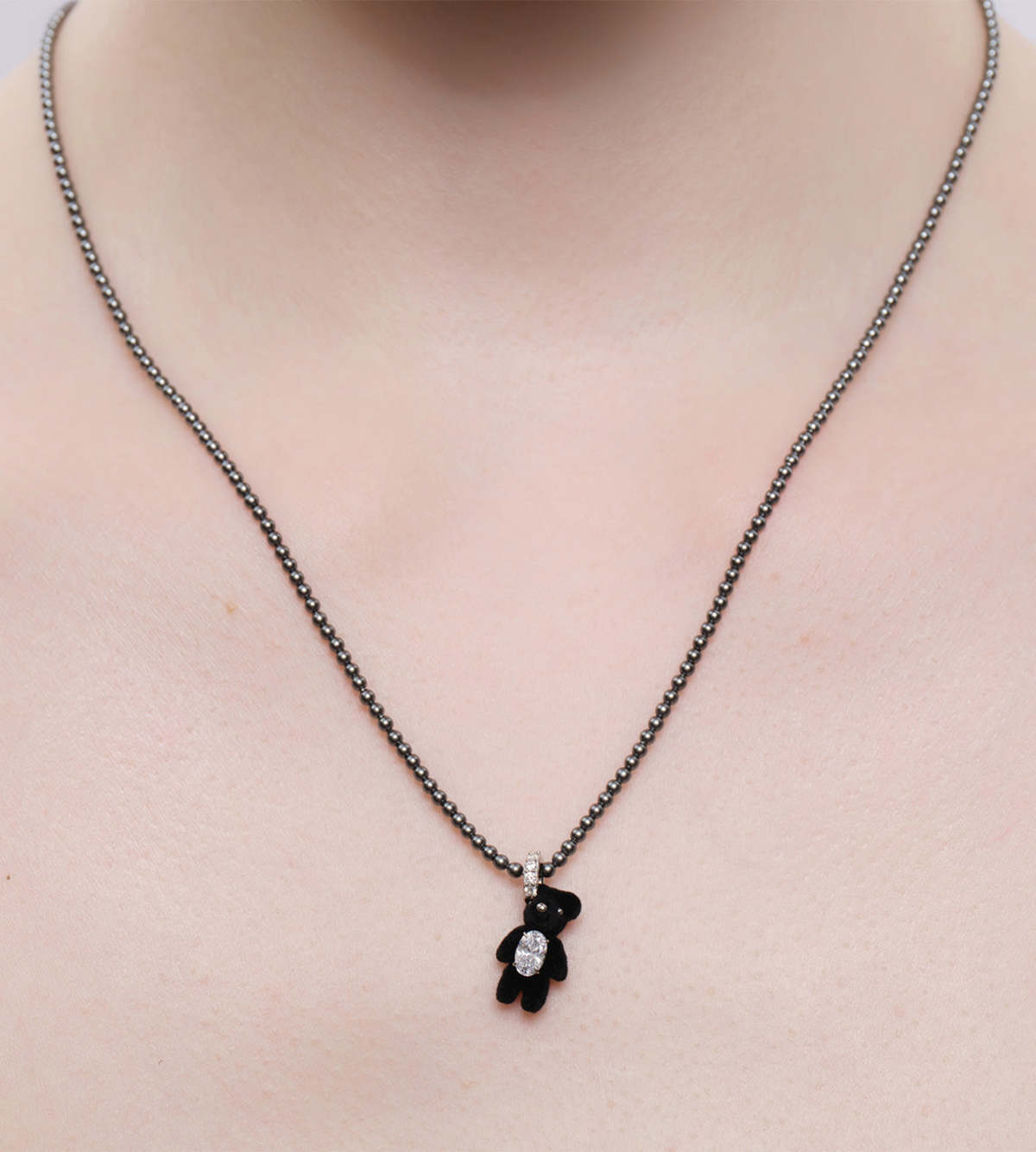 YVMIN Mini Flocked Bear Necklace - Black - Image 2 of 3