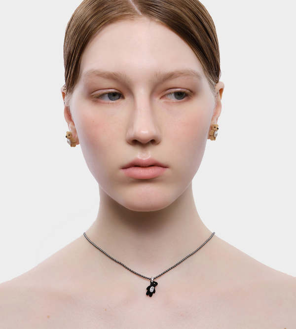 YVMIN Mini Flocked Bear Necklace - Black