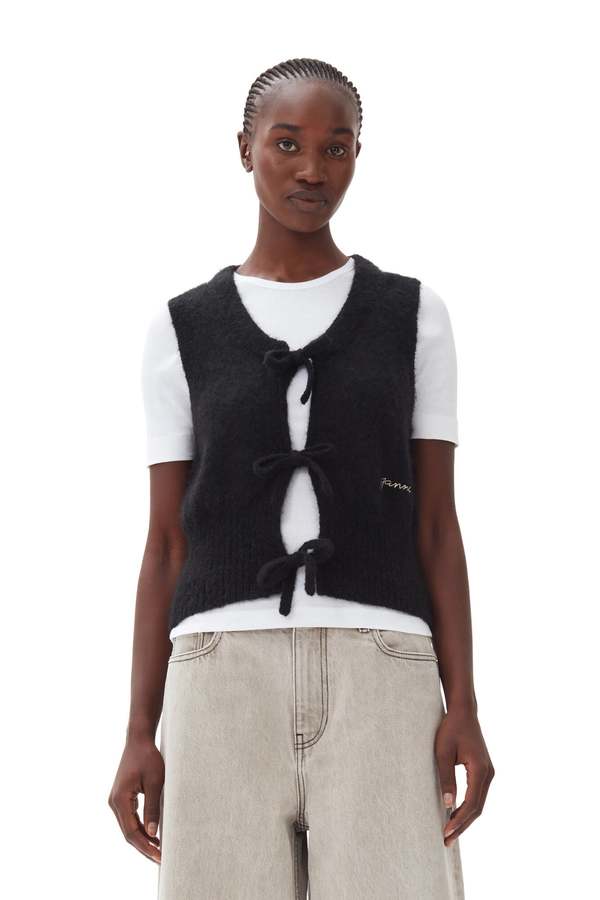 Ganni Light Mohair Tie String Vest - Black | Garmentory
