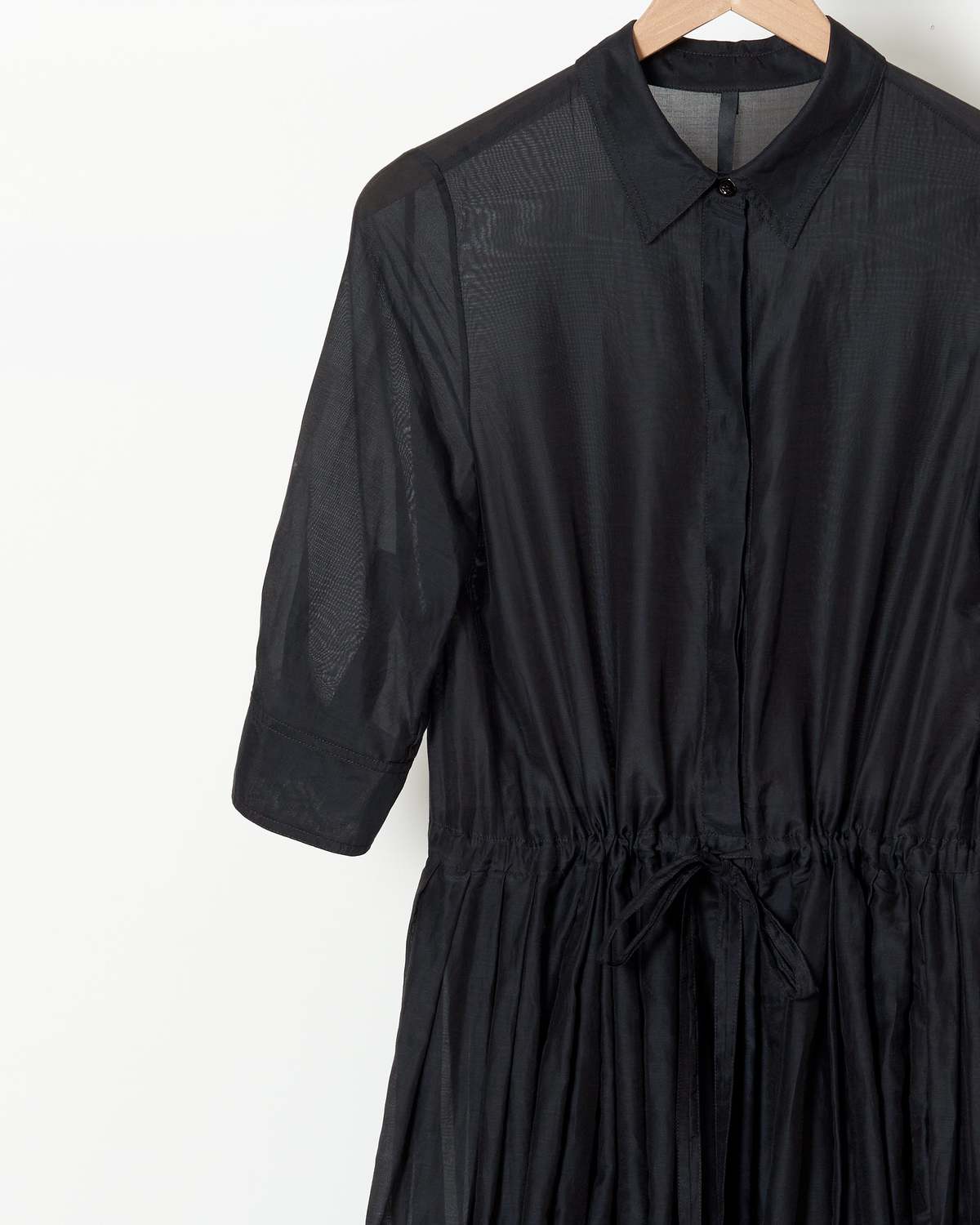 smart black dress for funeral Needles - Women's Fringe Open Collar Shirt Dress - Black - Rayon Corduroy main image 1