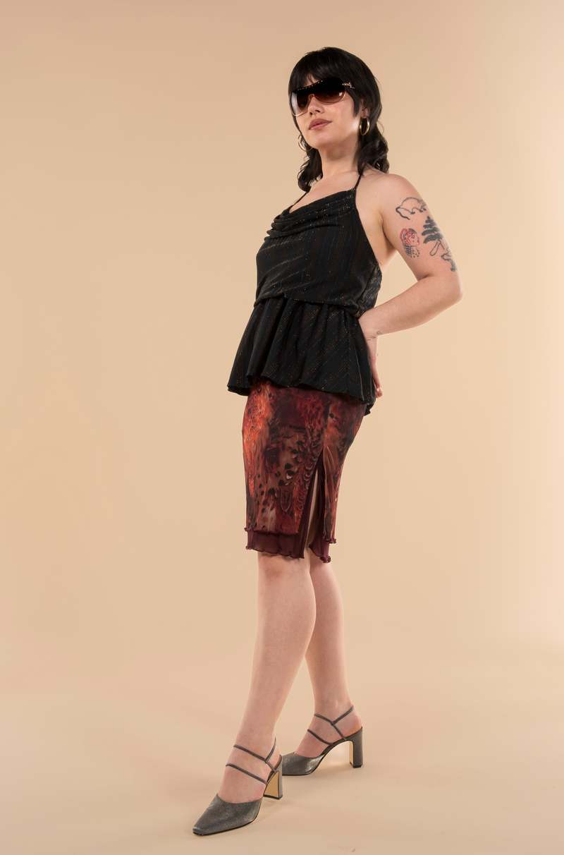 Vintage 90s Midi Skirt Red Print Garmentory