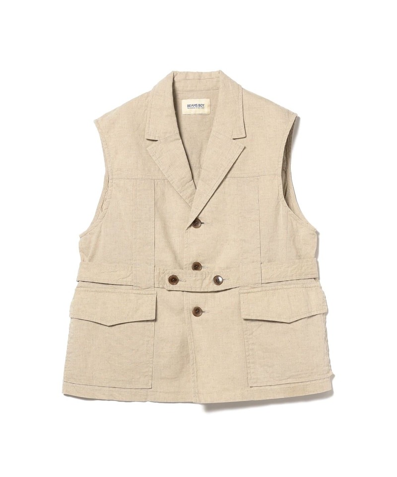 Beams Boy Cotton Linen Norfolk Vest - Beige Beams Boy Cotton Linen Norfolk Vest - Beige