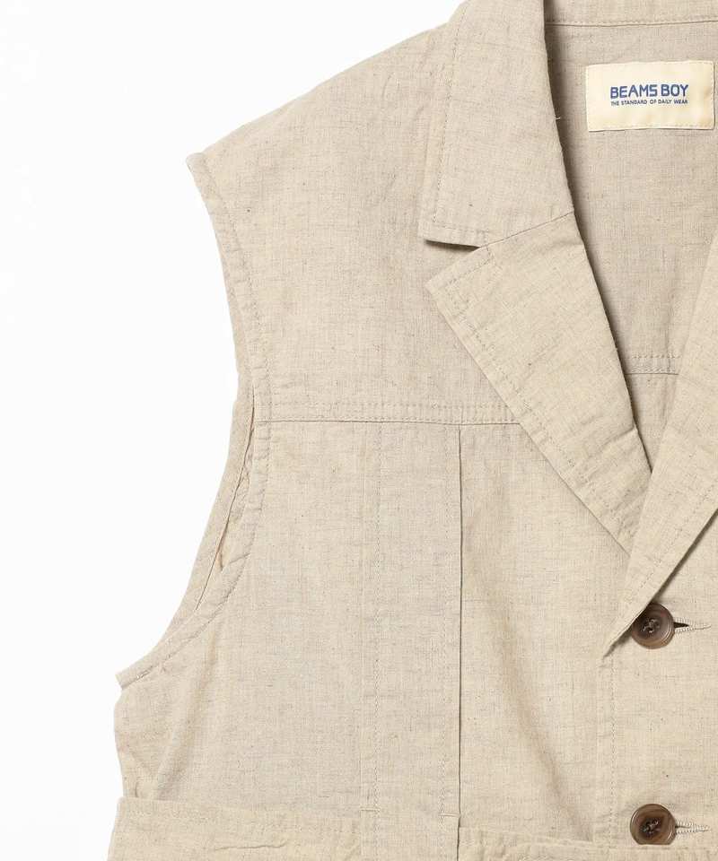 Beams Boy Cotton Linen Norfolk Vest - Beige Beams Boy Cotton Linen Norfolk Vest - Beige