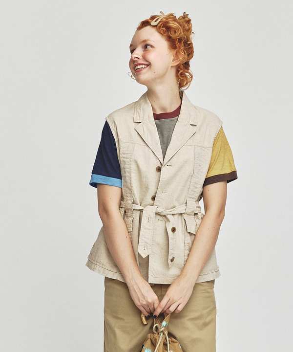 Beams Boy Cotton Linen Norfolk Vest - Beige Beams Boy Cotton Linen Norfolk Vest - Beige