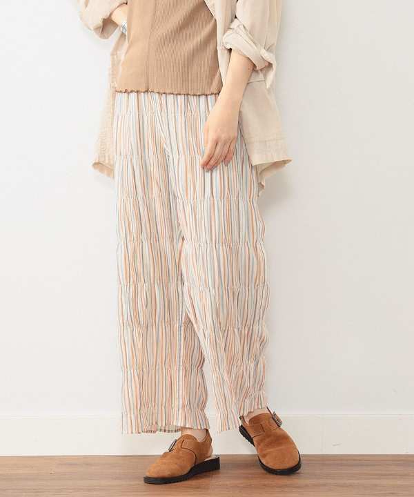 Beams Boy Multi Stripe Shirring Easy Pants - Cream Beams Boy Multi Stripe Shirring Easy Pants - Cream