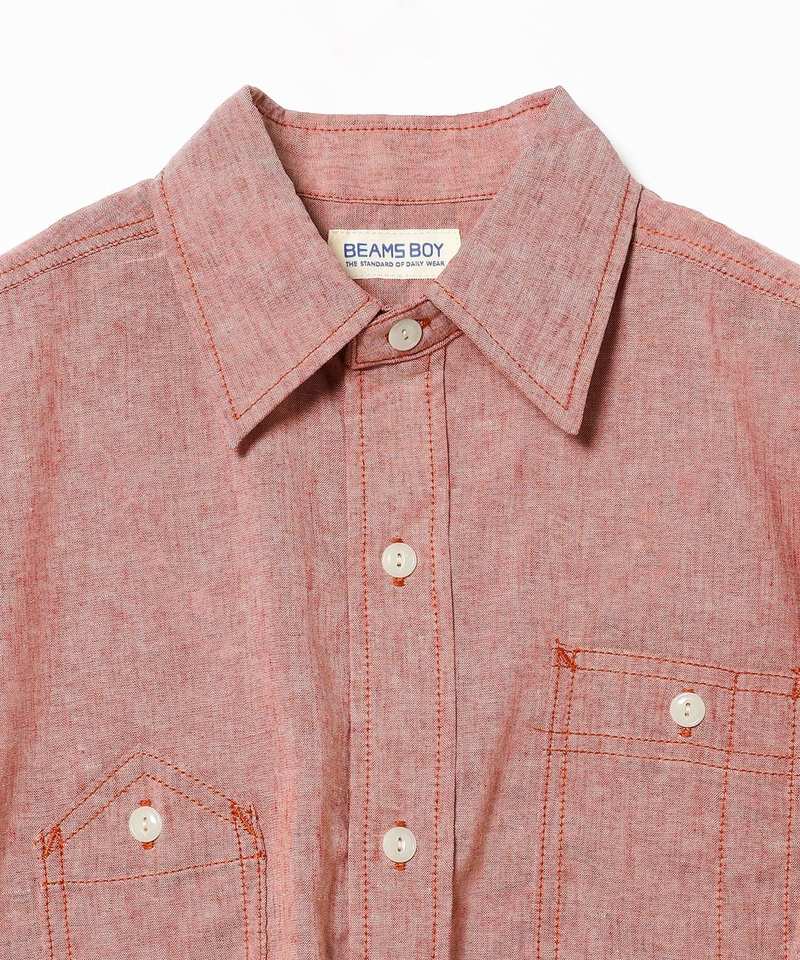 Beams Boy Polyester Linen Work Shirt - Red