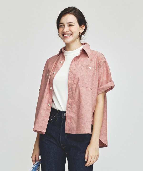 Beams Boy Polyester Linen Work Shirt - Red