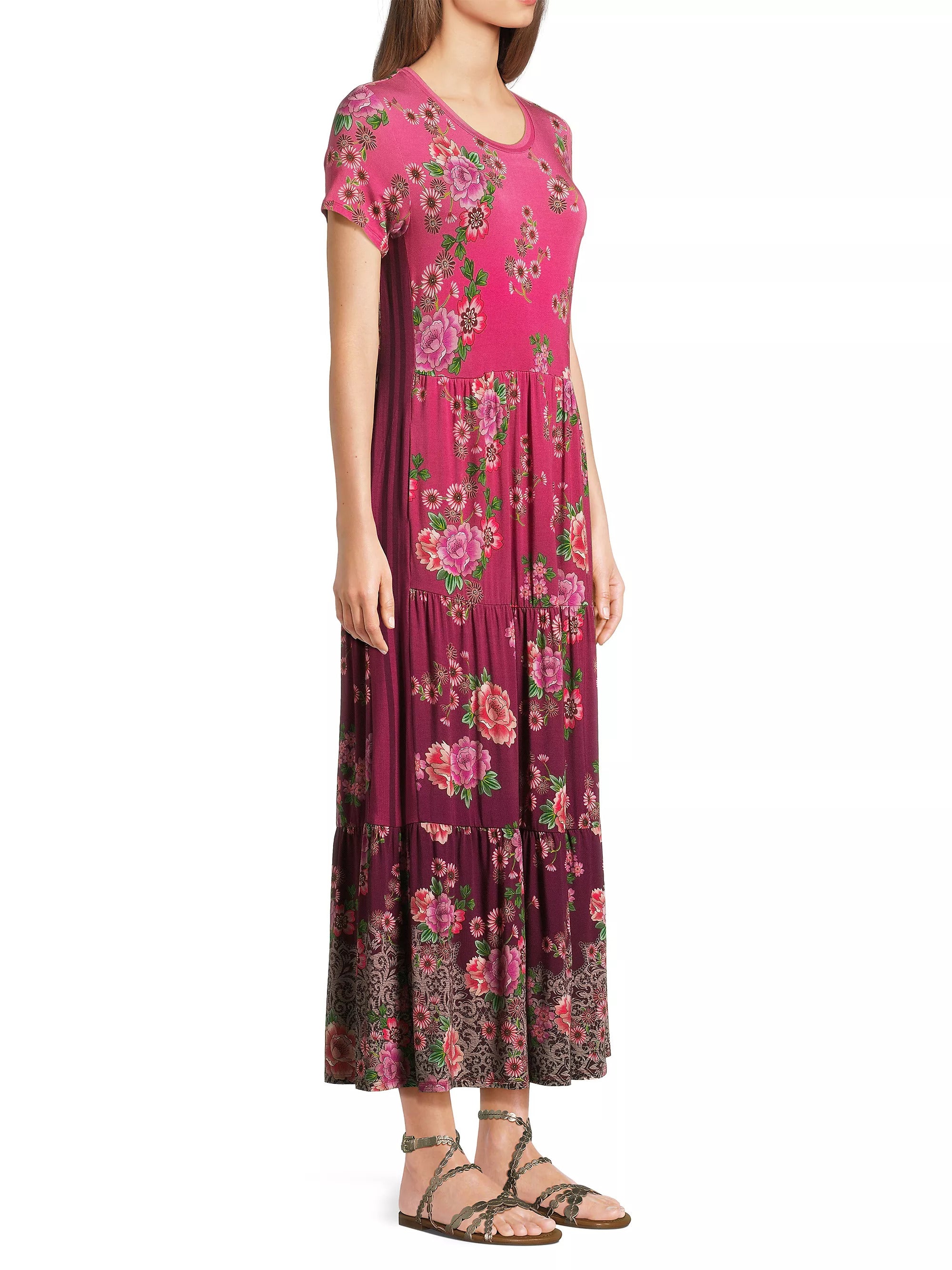 Johnny Was Tiered Cap Sleeve Dress - Pink - Small