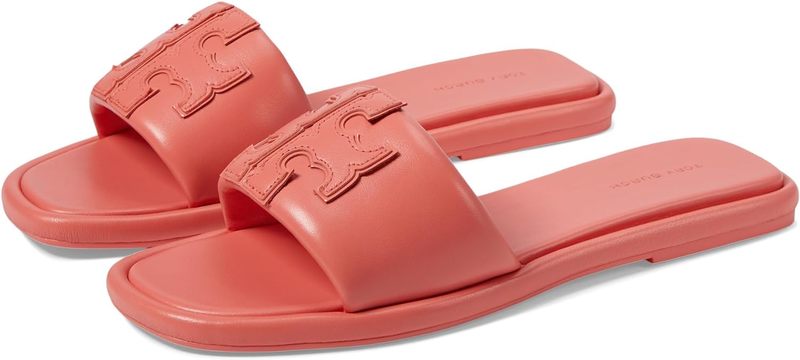 Tory Burch Double T Leather Sport Slides Coral Crush Garmentory