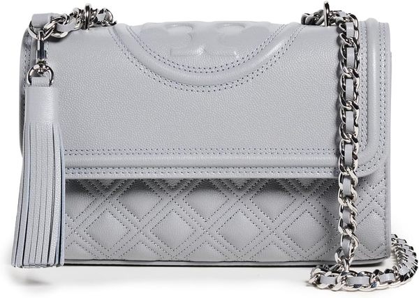 Tory Burch Fleming Caviar Small Convertible Shoulder Bag - Slate