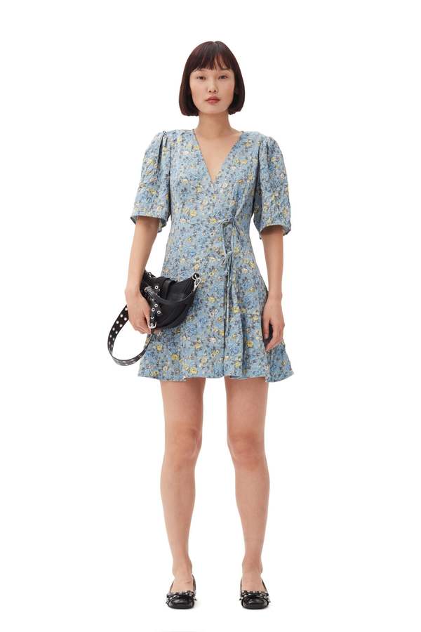 santorini satin wrap dress in dusty blue Electric Blue Satin Dress main image 1