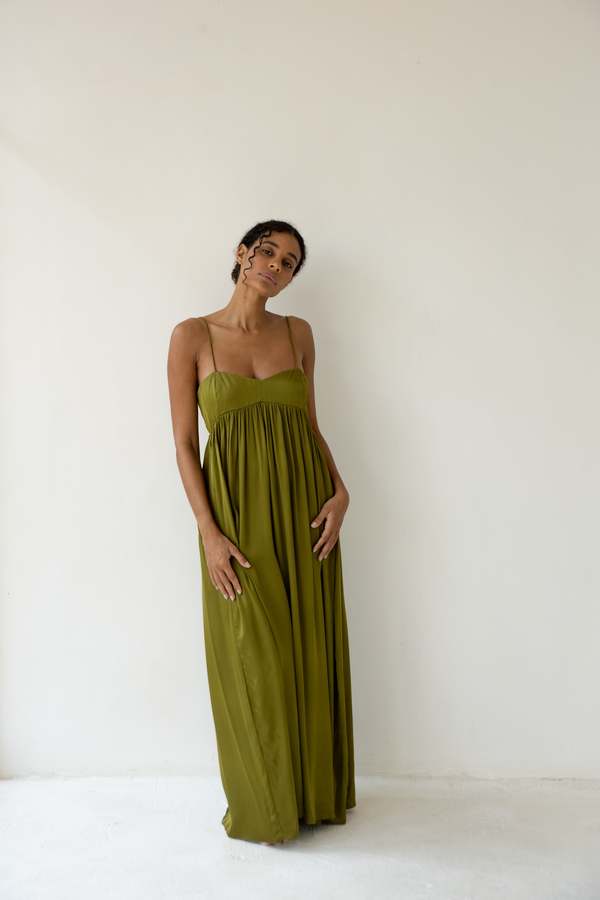 knee length dresses for ladies Sway Dress Pistachio / 2. / Beaded Lettuce main image 0