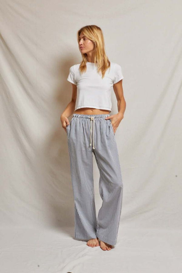 Perfect White Tee Andi Cotton Poplin Stripe Pants - Denim Stripe
