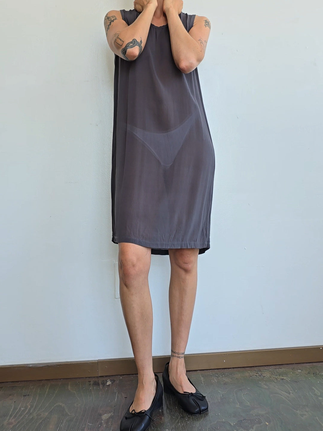 Vintage Smoke Silk Sheer Easy Dress - Dark Gray | Garmentory