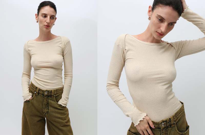 Baserange Undyed Disc Long Sleeve Top - Cream