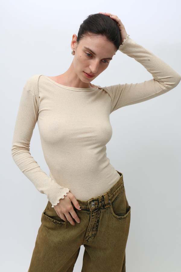 Baserange Undyed Disc Long Sleeve Top - Cream